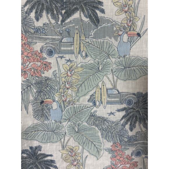 Tahari Blouse 2X 100% Linen Tan Tropical Print Toucan Car Surf Boxy Tunic - Picture 3 of 7